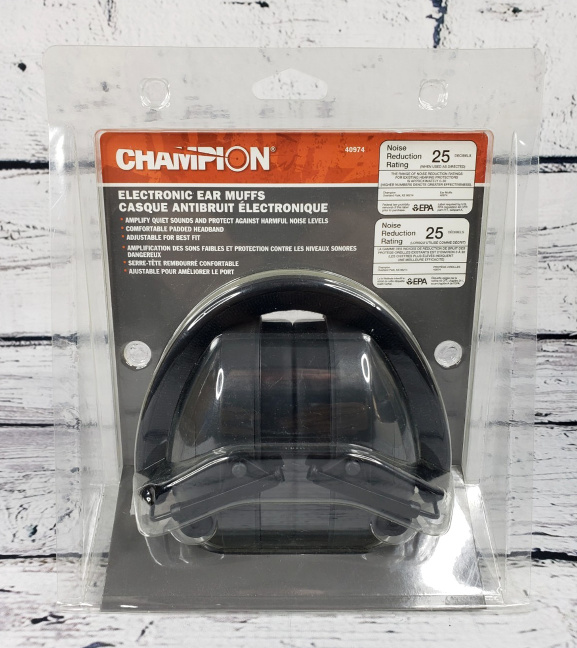 NEW! Champion #40974 Electronic Ear Muffs Black Noise Reduction Rating 25 DB NEW