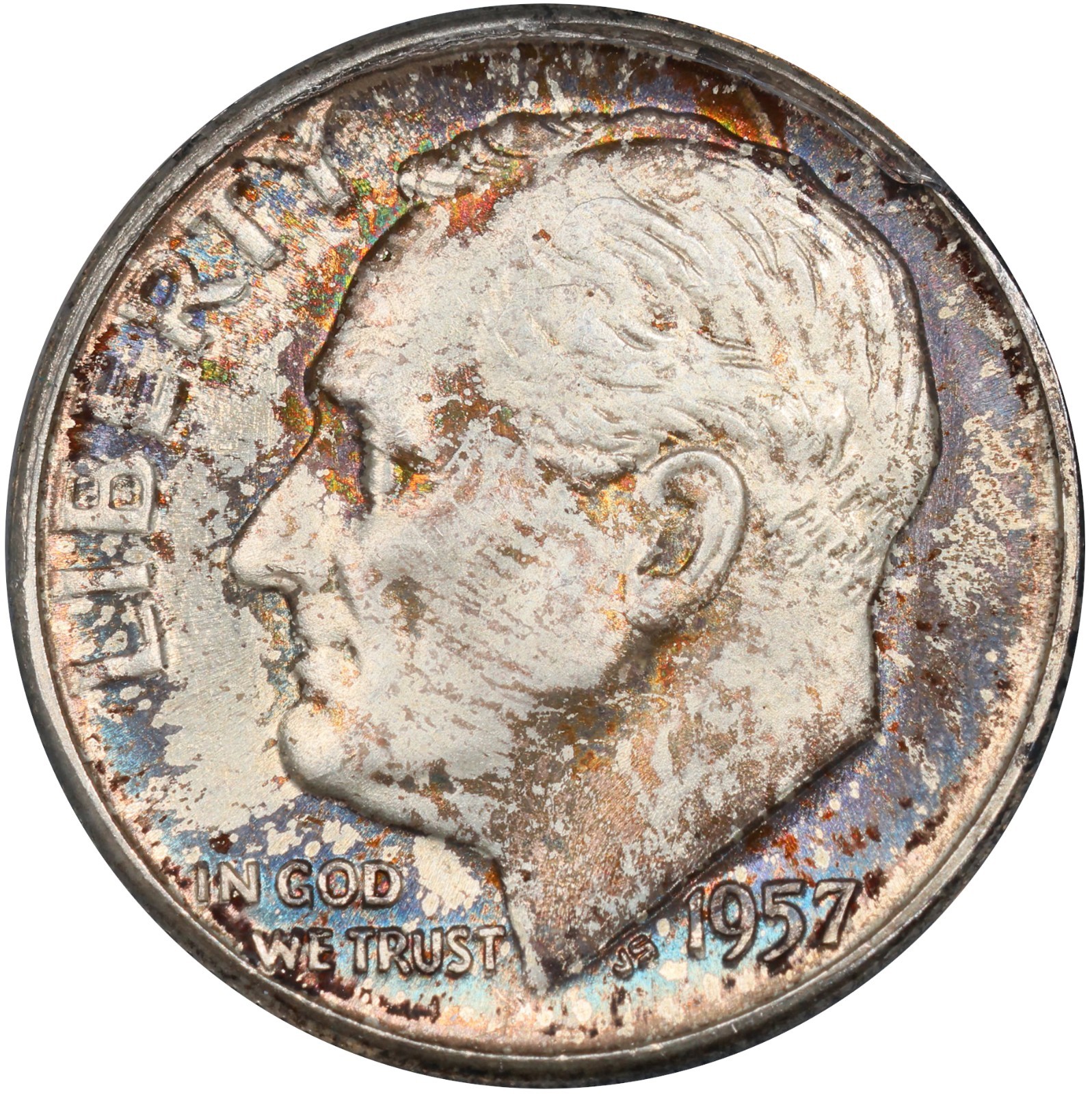 1957 TONED Roosevelt Dime ANACS MS 67 FB MS 67 FT See Video Toning Coin 10C