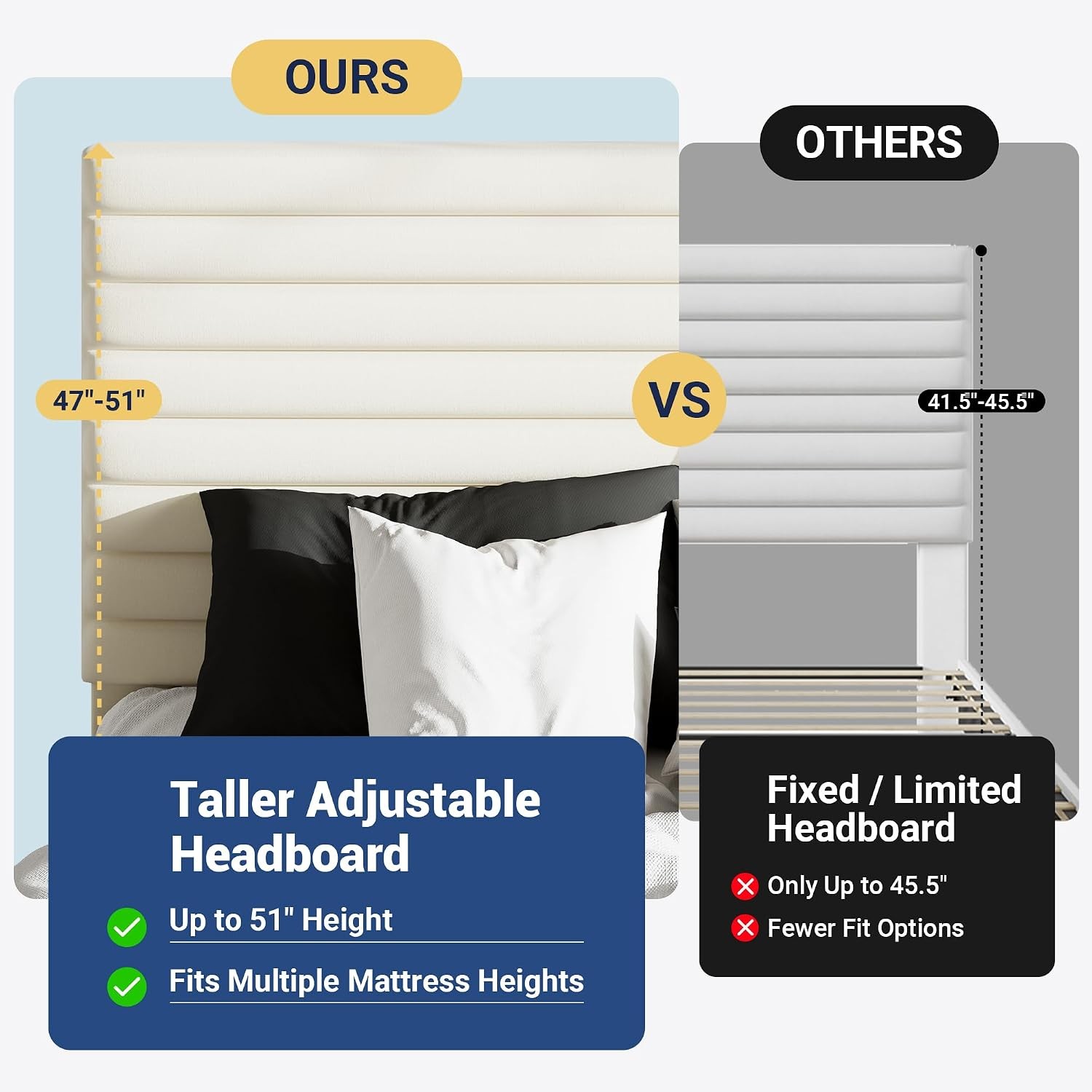 Full Bed Frame Velvet Upholstered Platform Bed with Adjustable Headboard