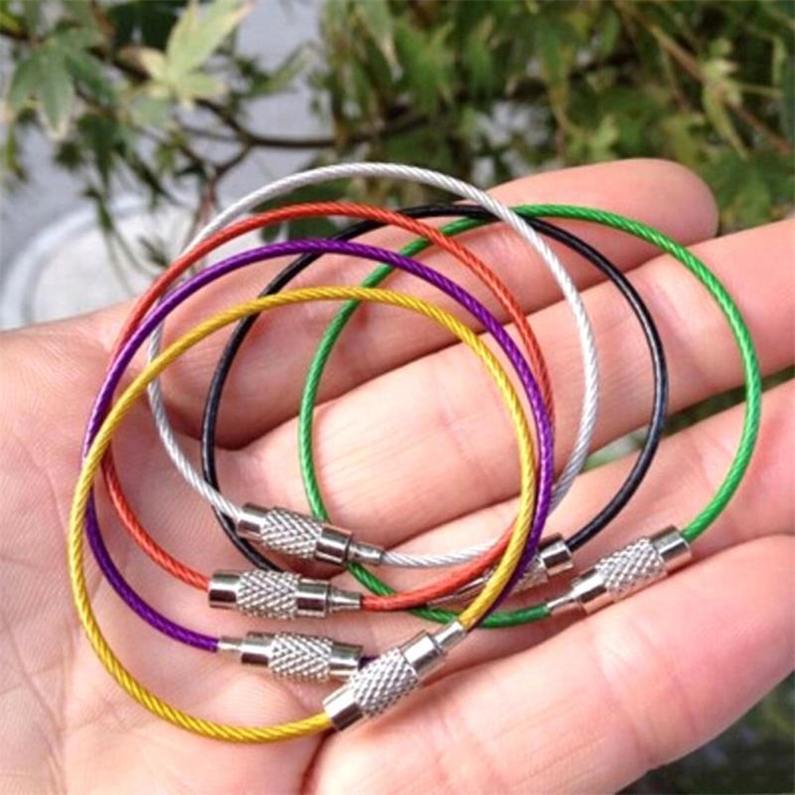 20x 1.5mm Screw Locking Wire Keychain Cable Rope Key Holder Keyring Chain Ring G