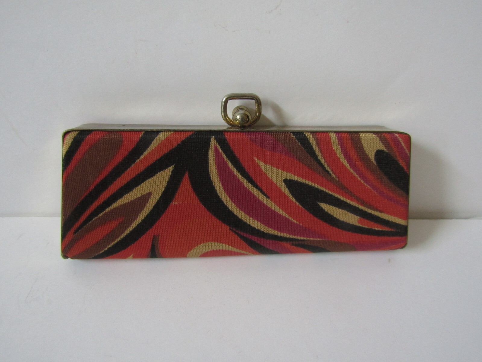 Vintage Tapestry Retro Eye Glass Case Gold Kiss Latch Orange Tan Black Purple