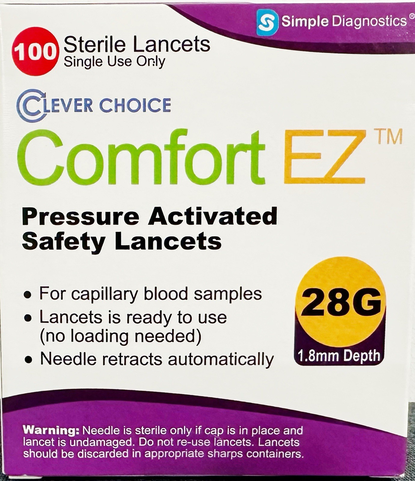 Clever Choice Pressure Activated Safety 100 Sterile Lancets (Pack of 2)EXP:6/28