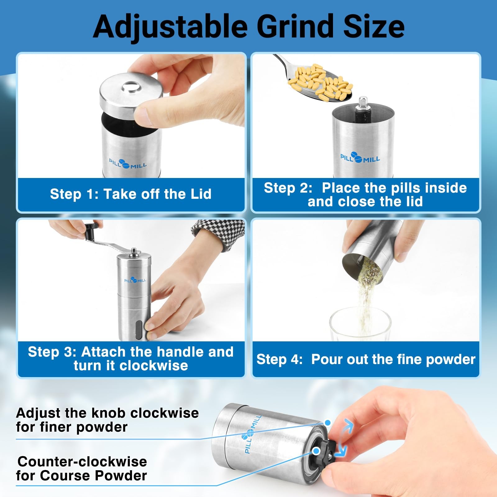 Pill Mill Pill Crusher - Crushes Multiple Tablets To A Fine Powder - M