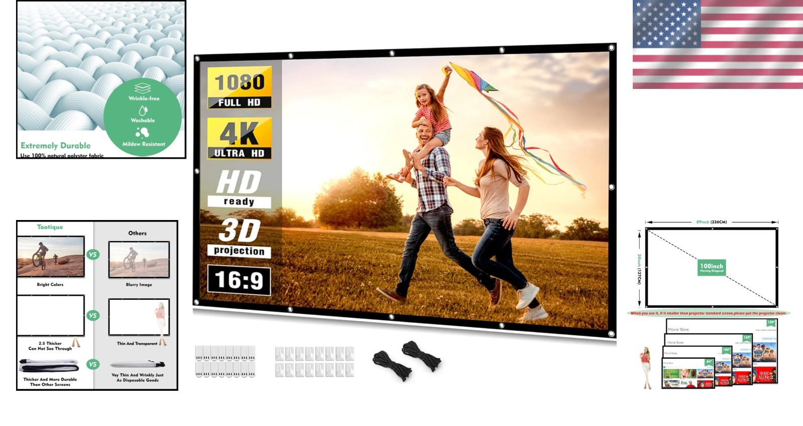 Versatile 100 Inch Double-Sided Projector Screen - Perfect for Party & Classroom