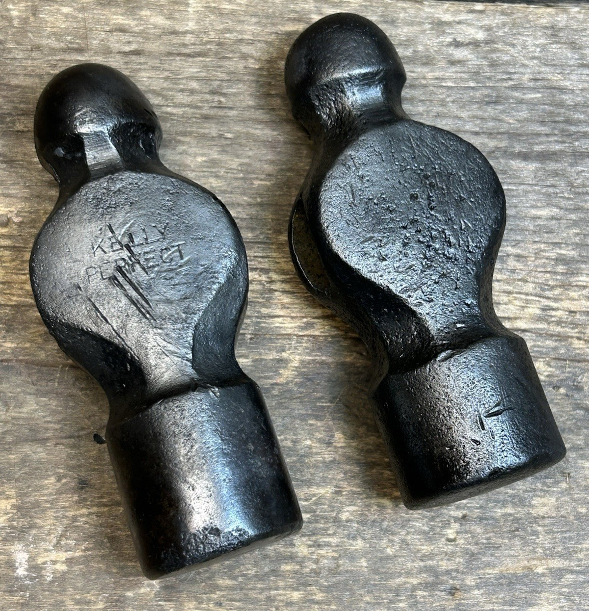 2 Vintage Ball Peen Hammer Heads Kelly Perfect Rec US Pat. Off & Unknown