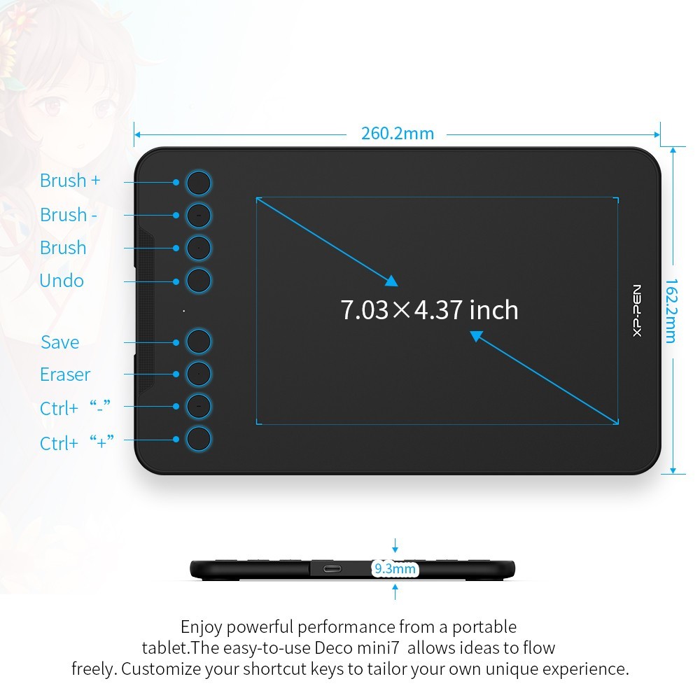 XPPen Deco Mini7 Graphics Drawing Tablet 8192 Pressure ChromeOS Refurbished