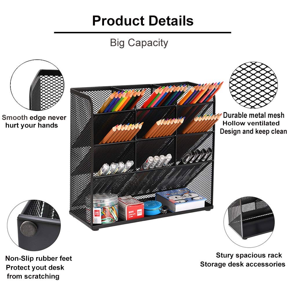 Mesh Desk Organizer, Multi-Functional Pen Holder, Desktop Stationary Organize...