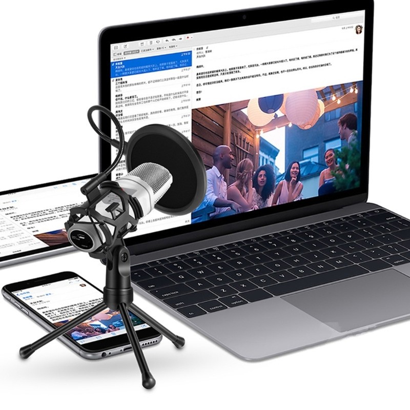 Microphone Tripod Adjustable Height Shockproof Windproof for Podcast Recording