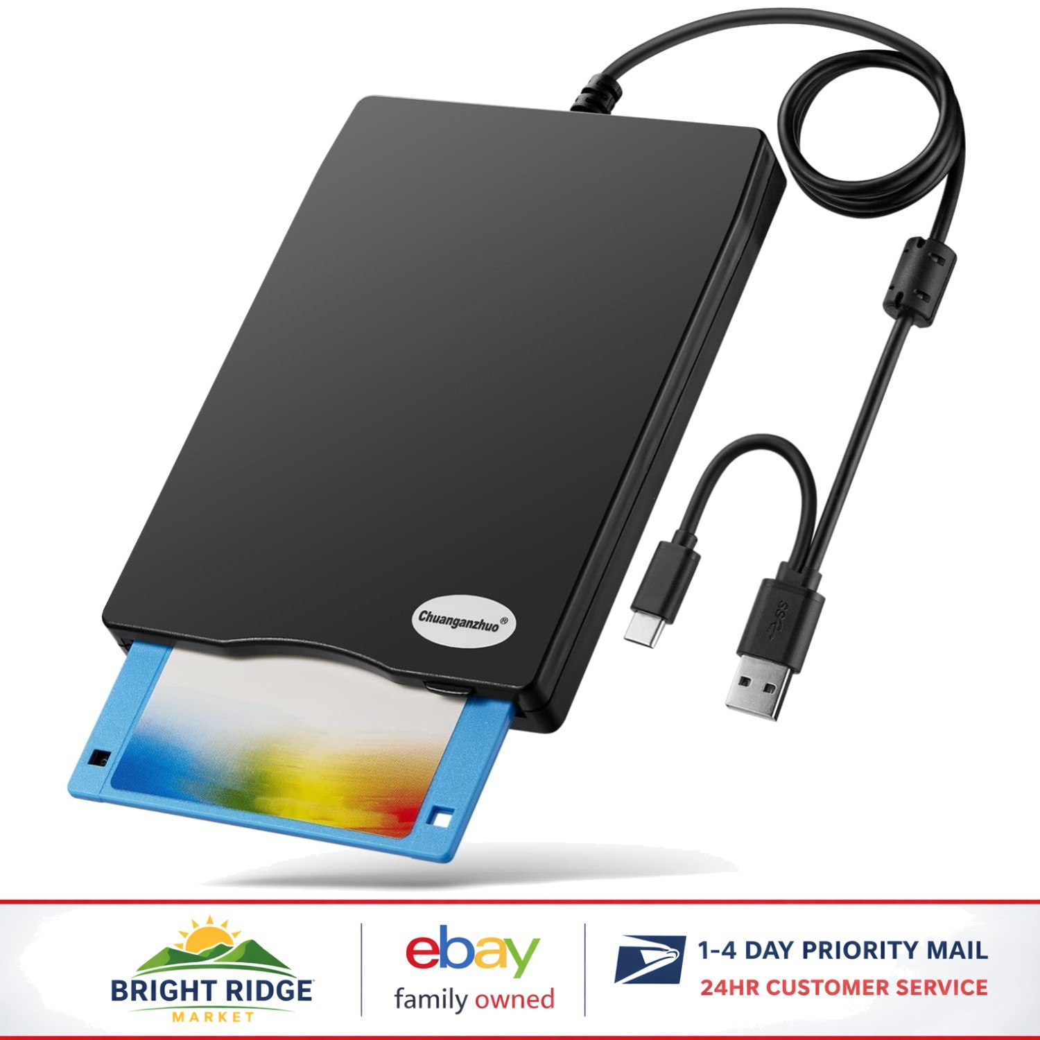 External USB Floppy Drive with 1.44 Mb Storage Capacity and Fast Transfer