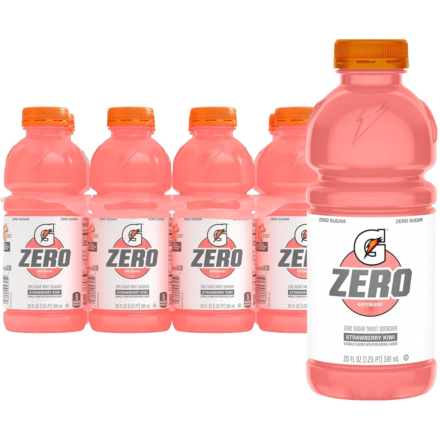 Thirst Quencher Zero Sugar Sports Drink, Strawberry Kiwi, 20oz Bottles, 8 Pack,