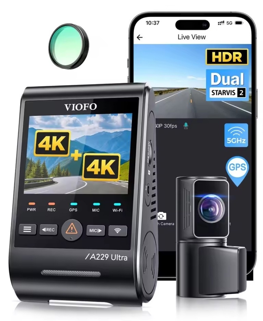VIOFO A229 Ultra 2CH 4K Front+4K Rear Dashcam,Sony STARVIS 2 Sensors,5GHz, Wifi