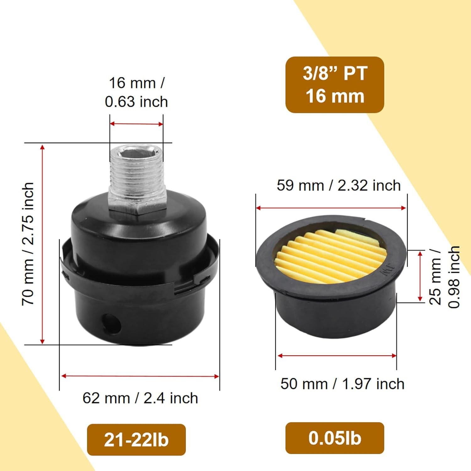 High-Quality 3/8 Air Compressor Silencer & Filter Replacement Kit Pack of 2
