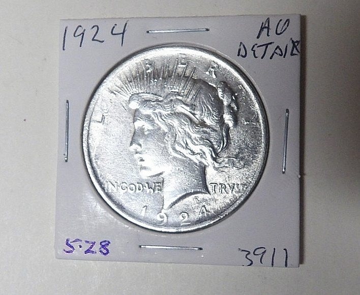 AU Detail 1924-P Peace Silver Dollar Cleaned Philadelphia Mint (5.28)