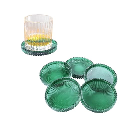Glass Coaster Pack Round Cup Coasters for Drinks,Crystal Coffee 6 Green