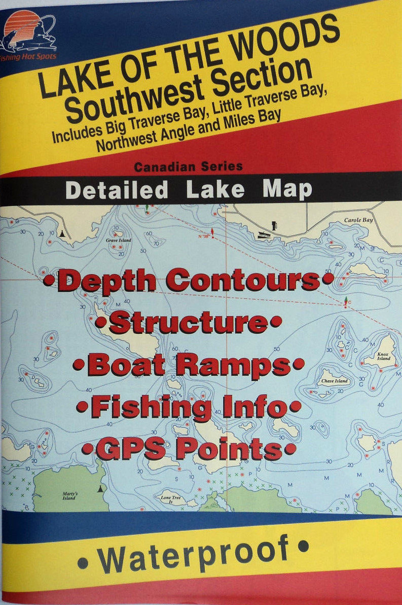Lake of the Woods Southwest Sect. Detailed Fishing Map (Canada) Waterproof #Q273