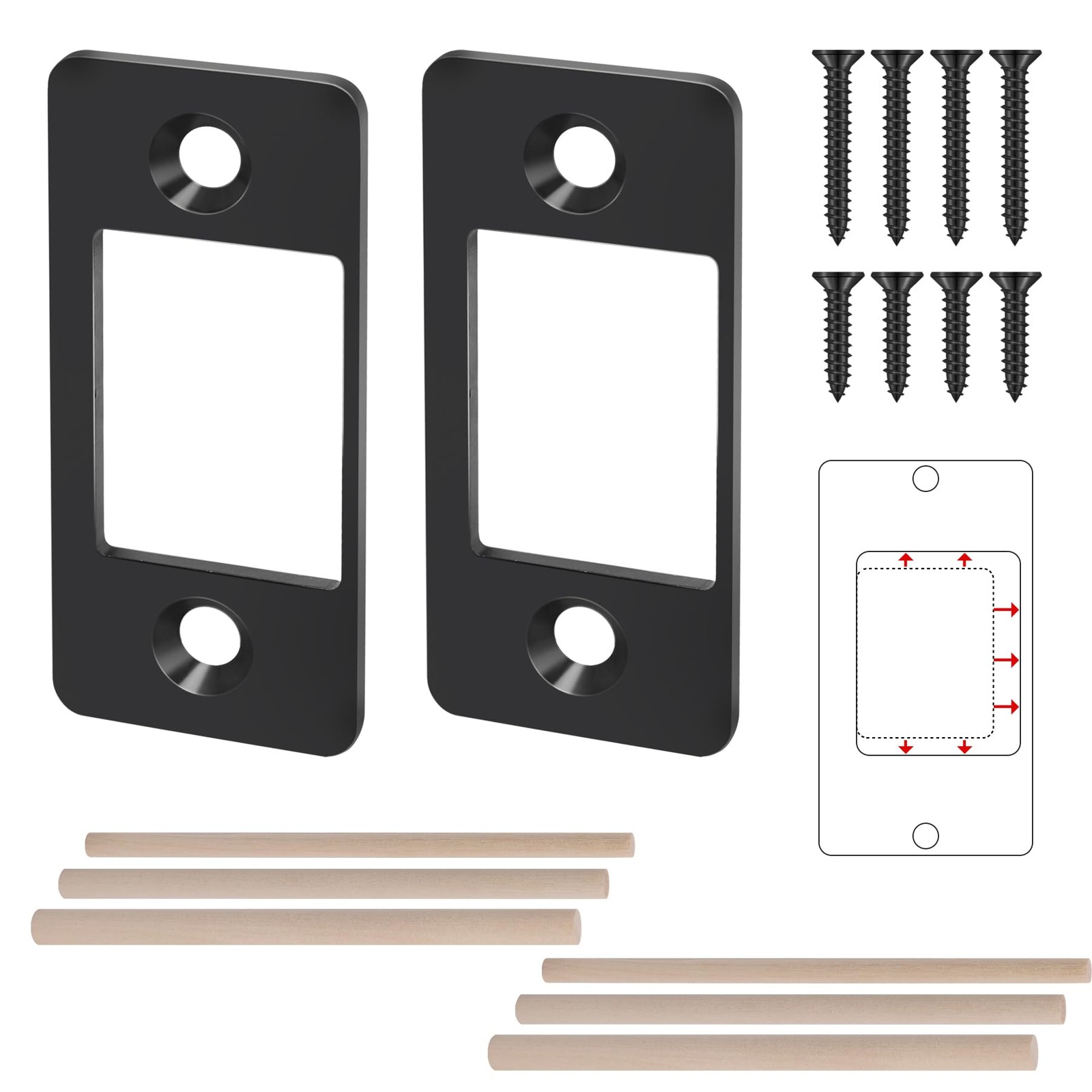 2 Pk Upgrade Large Hole Deadbolt Restorer Strike Plates, Stainless Black-2