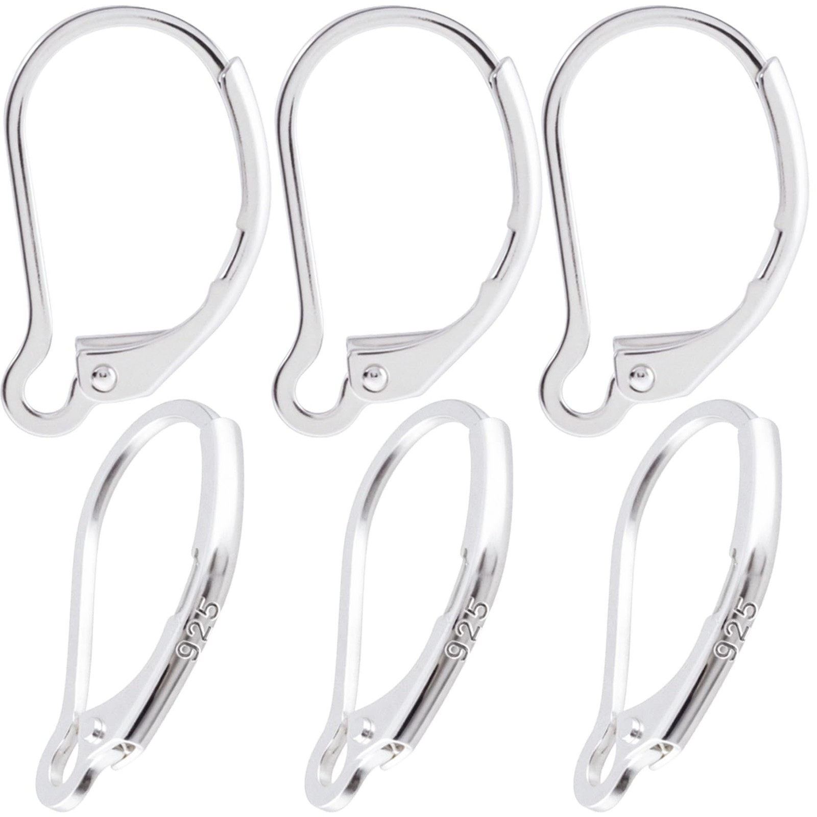6pcs Silver Plated Earring Hooks, Hypoallergenic Leverback Earring Backs Clas...