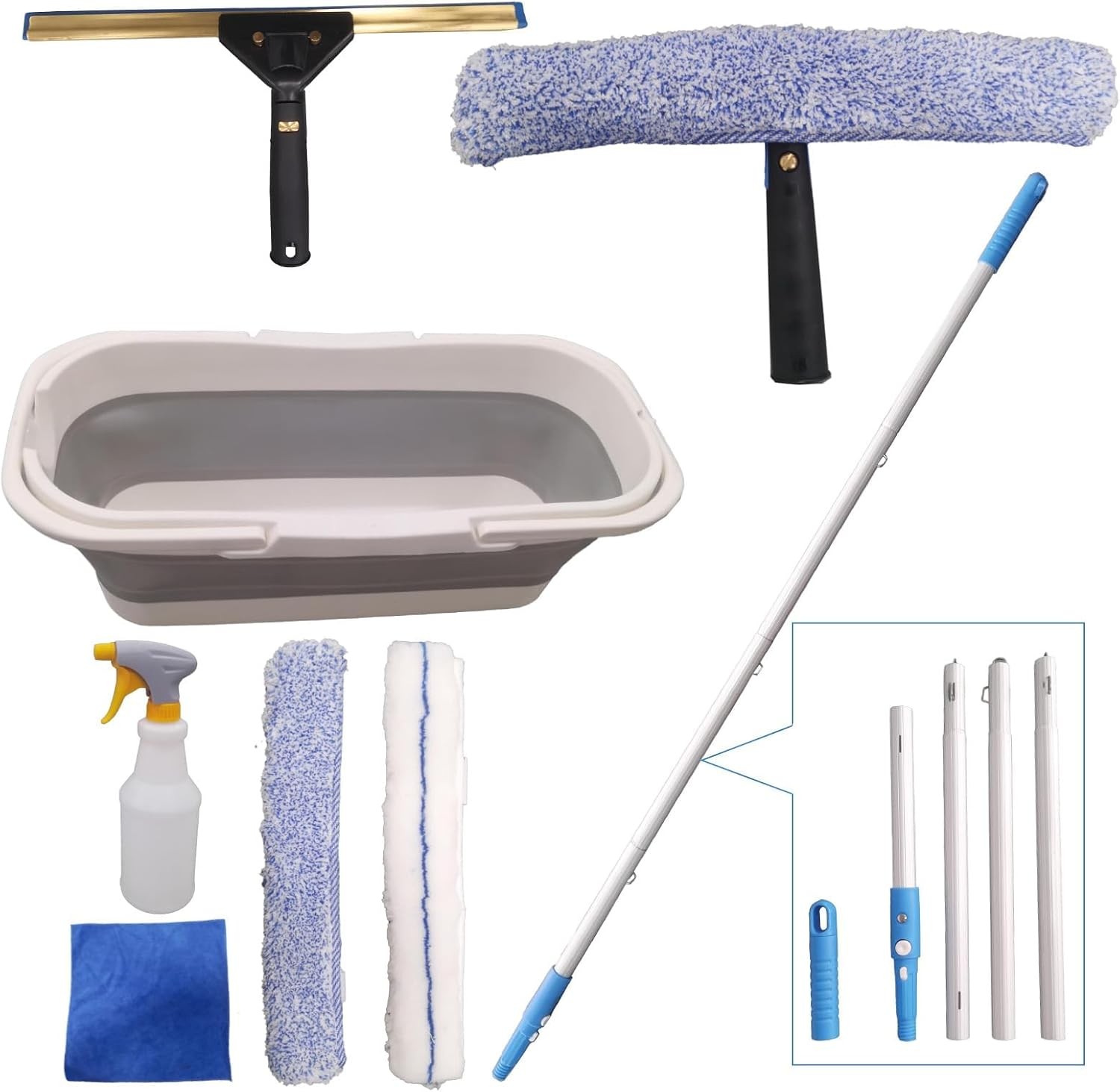 Pro Window Cleaning Kit with Storage Bucket with 4 13 inch Extension Rods