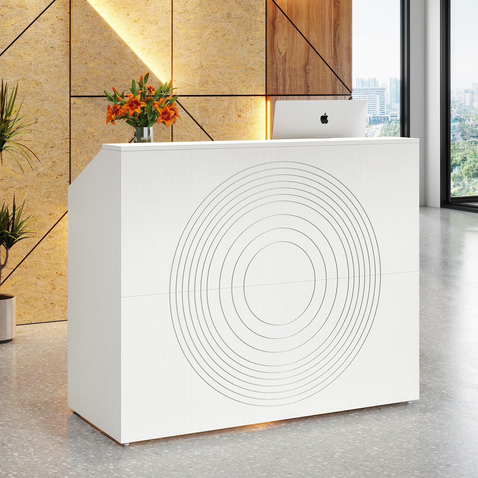 Tribesigns Reception Desk with Counter, Modern Front Large, White