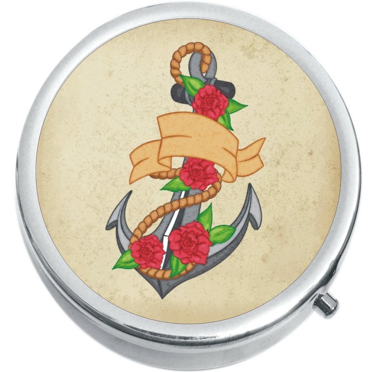 Anchor and Flowers  Medicine Vitamin Pill Box