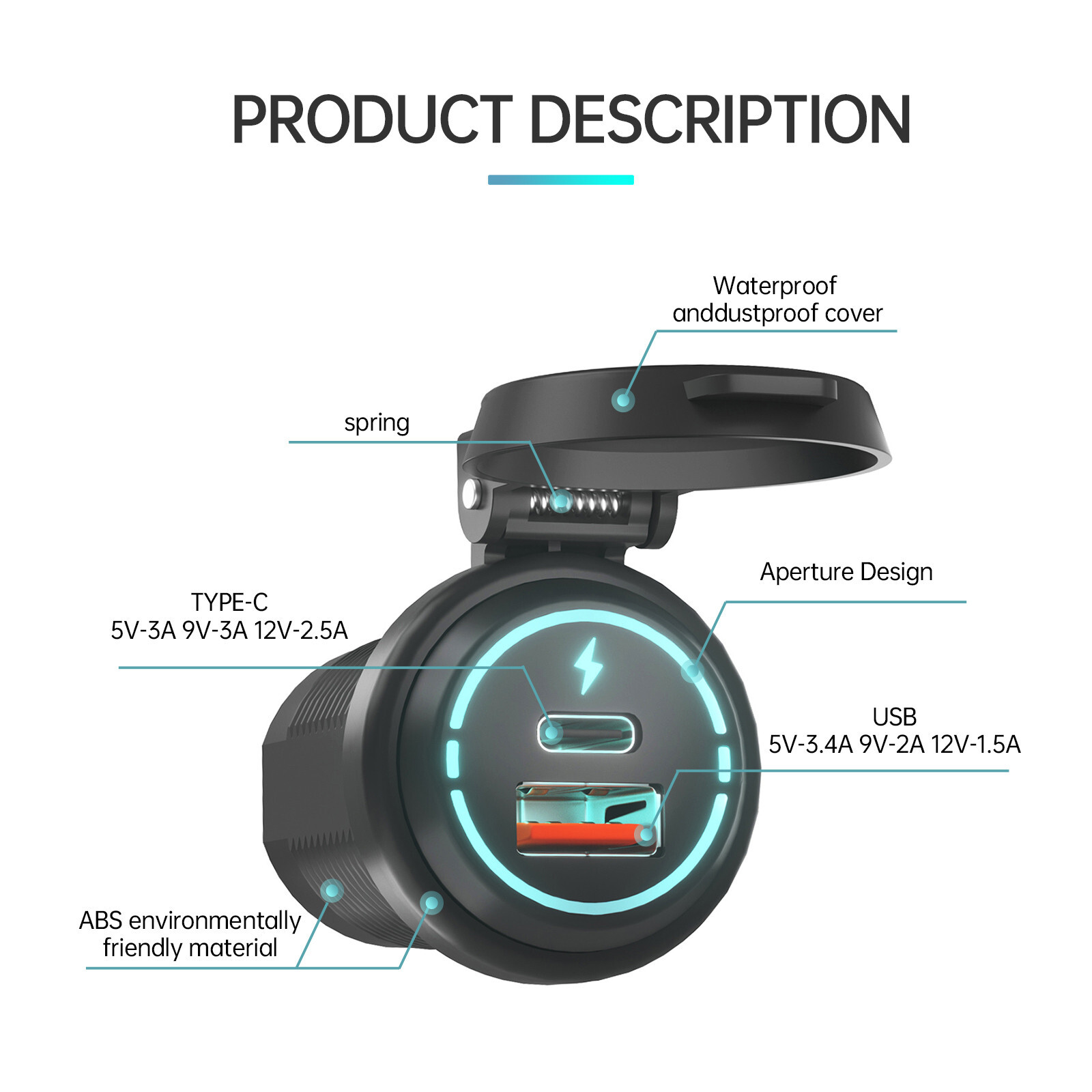 PD USB Fast Motorcycle Charger Adapter for Apple iPhone Samsung Android Phone