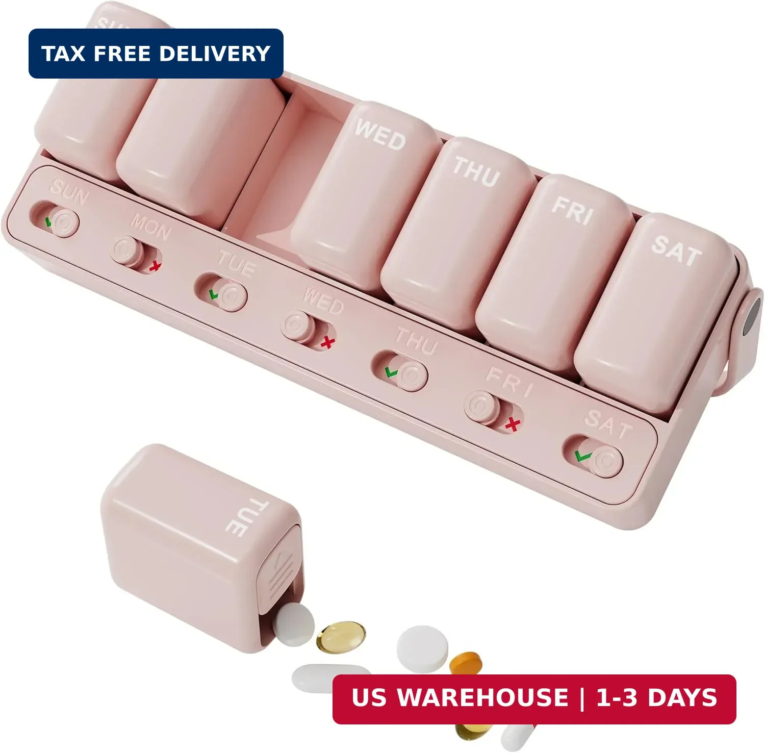 Restree Weekly Pill Organizer 7 Day, Large Capacity Pill Box with Reminder Indic