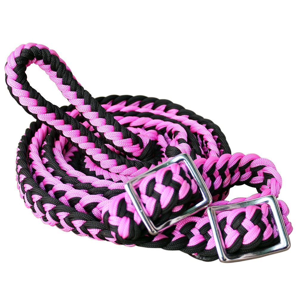 C-A107 1" X 8Ft Hilason Braided Poly Barrel Horse Racing Reins Flat Grip Knots