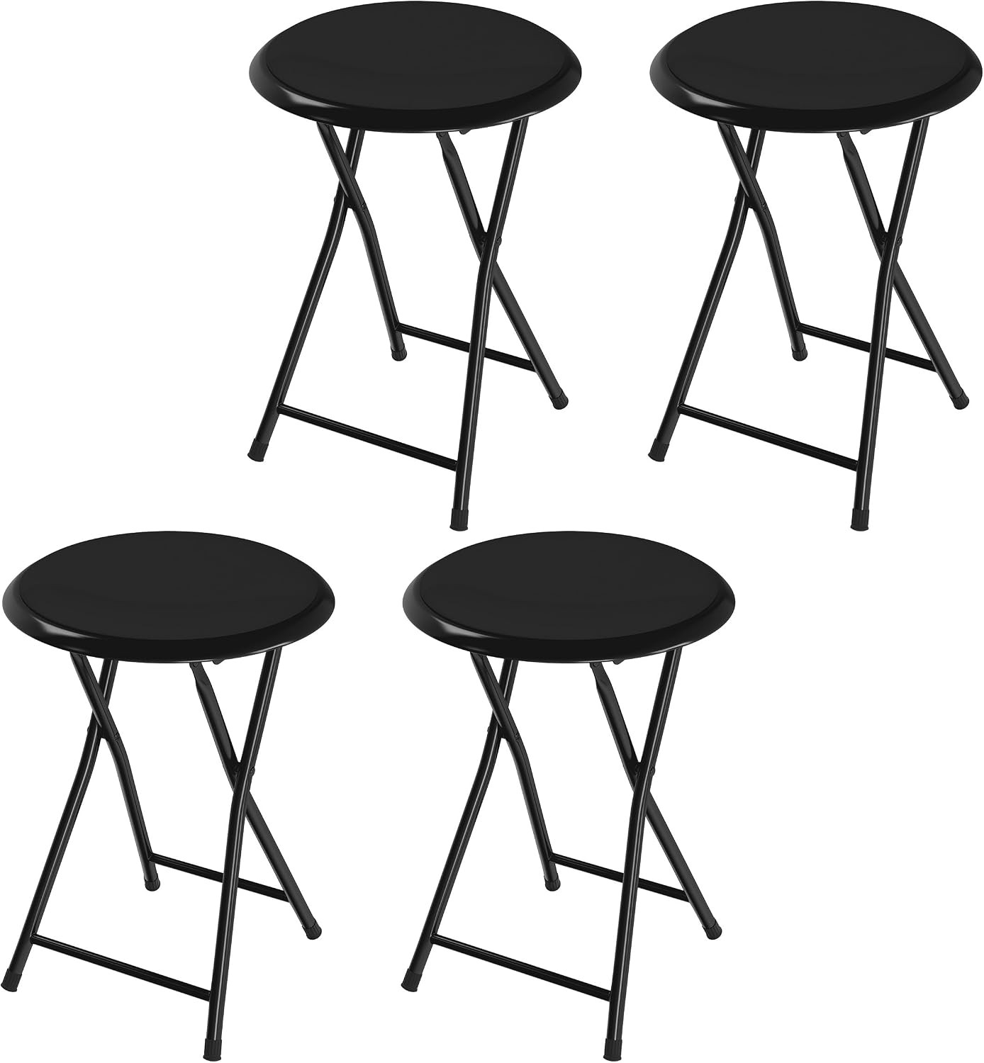 Portable Folding Stool with Backless Seat Set of 4, Black, 18” | Compact Counter