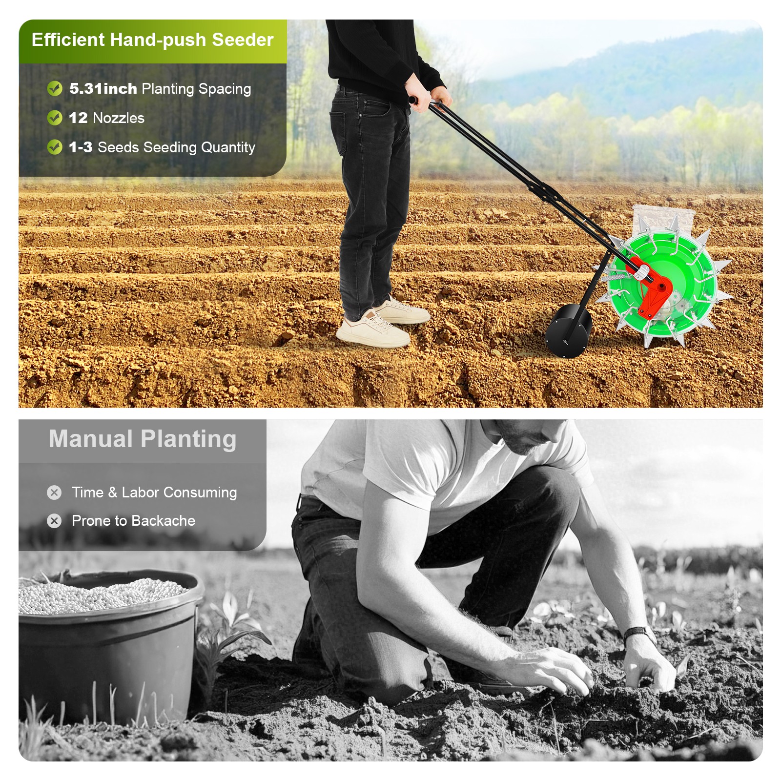 Seeder Machine Hand Push Roller Manual Soy Corn Carousel Precision Seeding Tool