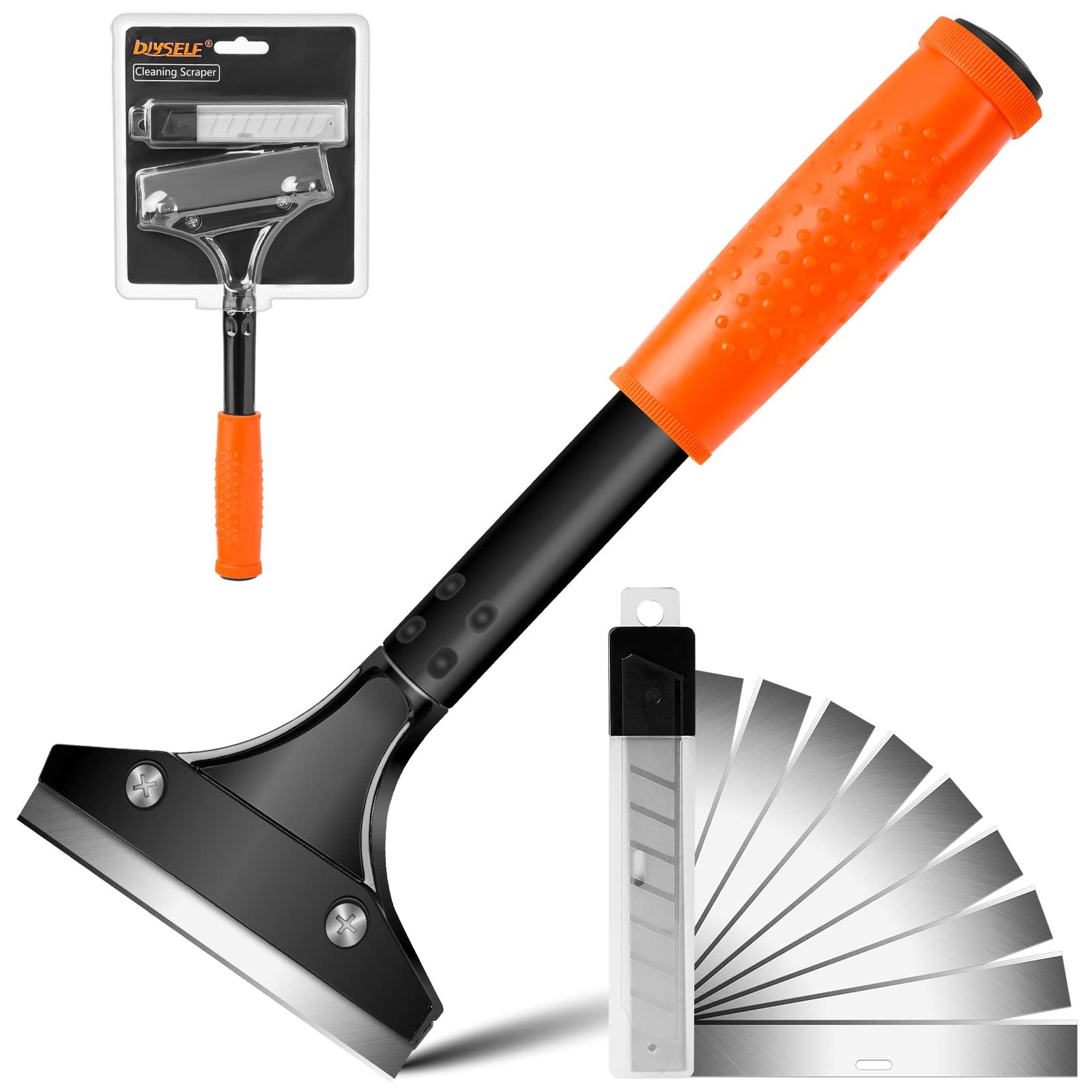 Orange Razor Blade Scraper Floor Paint Glass Cleaning Tool with Blades