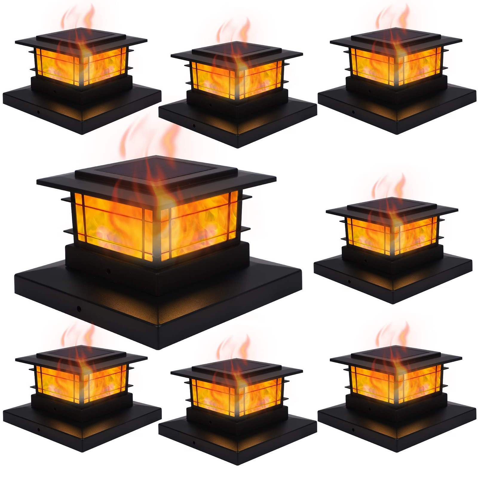 Solar Post Cap Lights 8 Pack Flickering Flame Light Fit 4x4 5x5 6x6