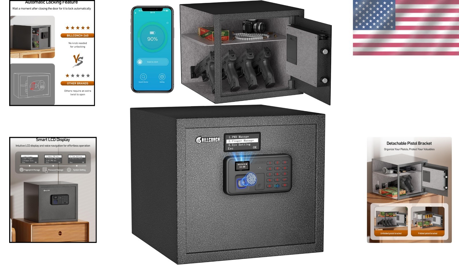 Secure Handgun Safe with Multiple Unlock Options