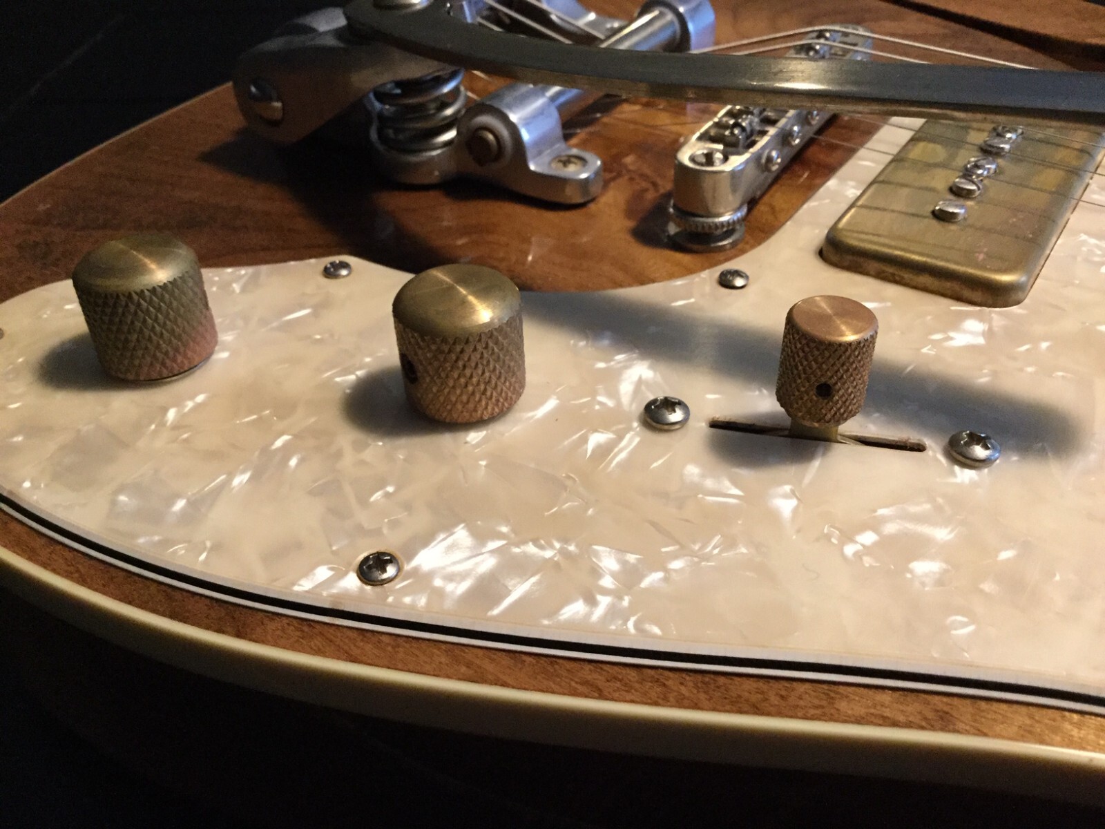 (2) Solid 'AGED' Raw BRASS Guitar Knobs / Dome / Set Screw / Fender / CTS Pots