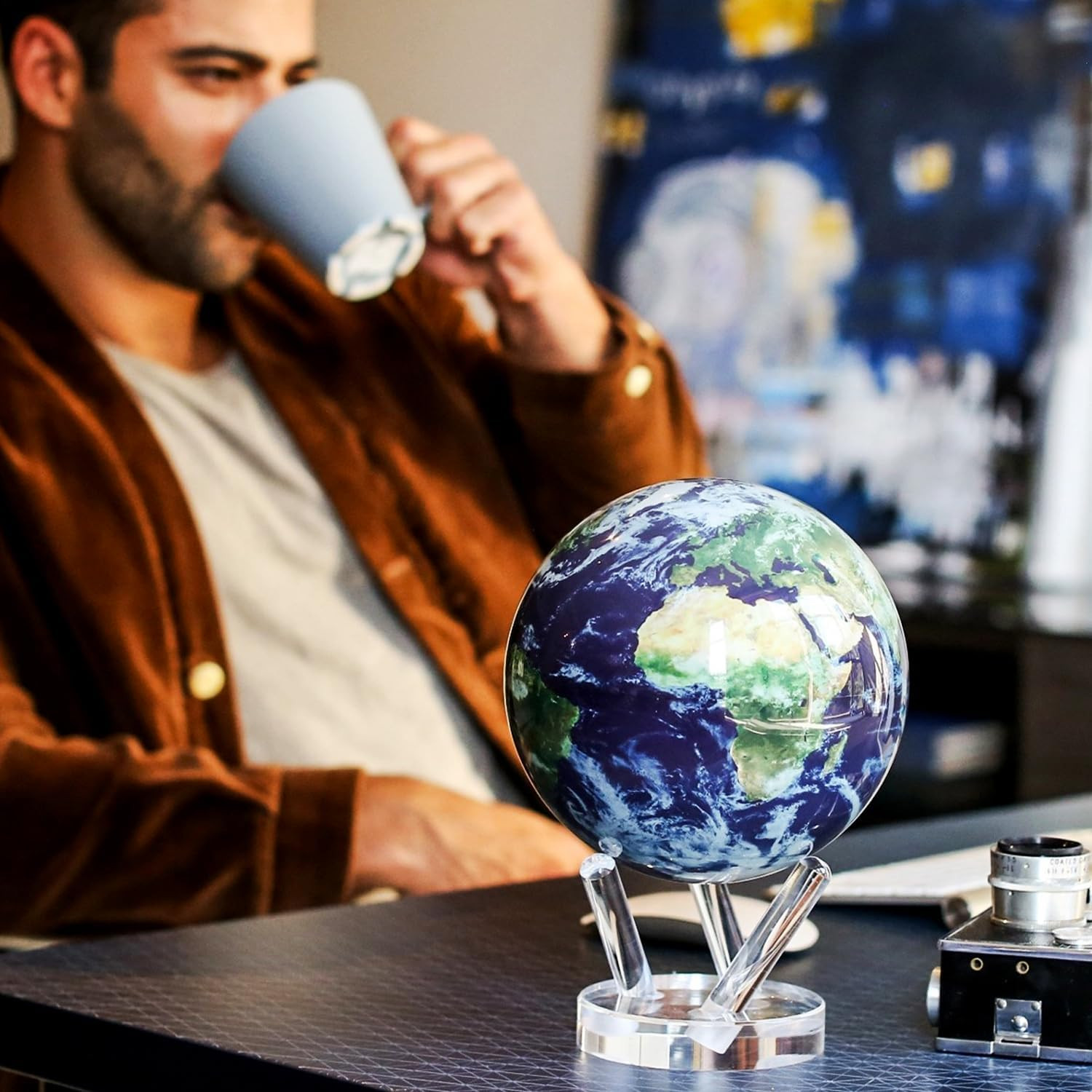 Self Rotating Globe, Earth with Clouds Classic (4.5") | Solar Powered Rotating G