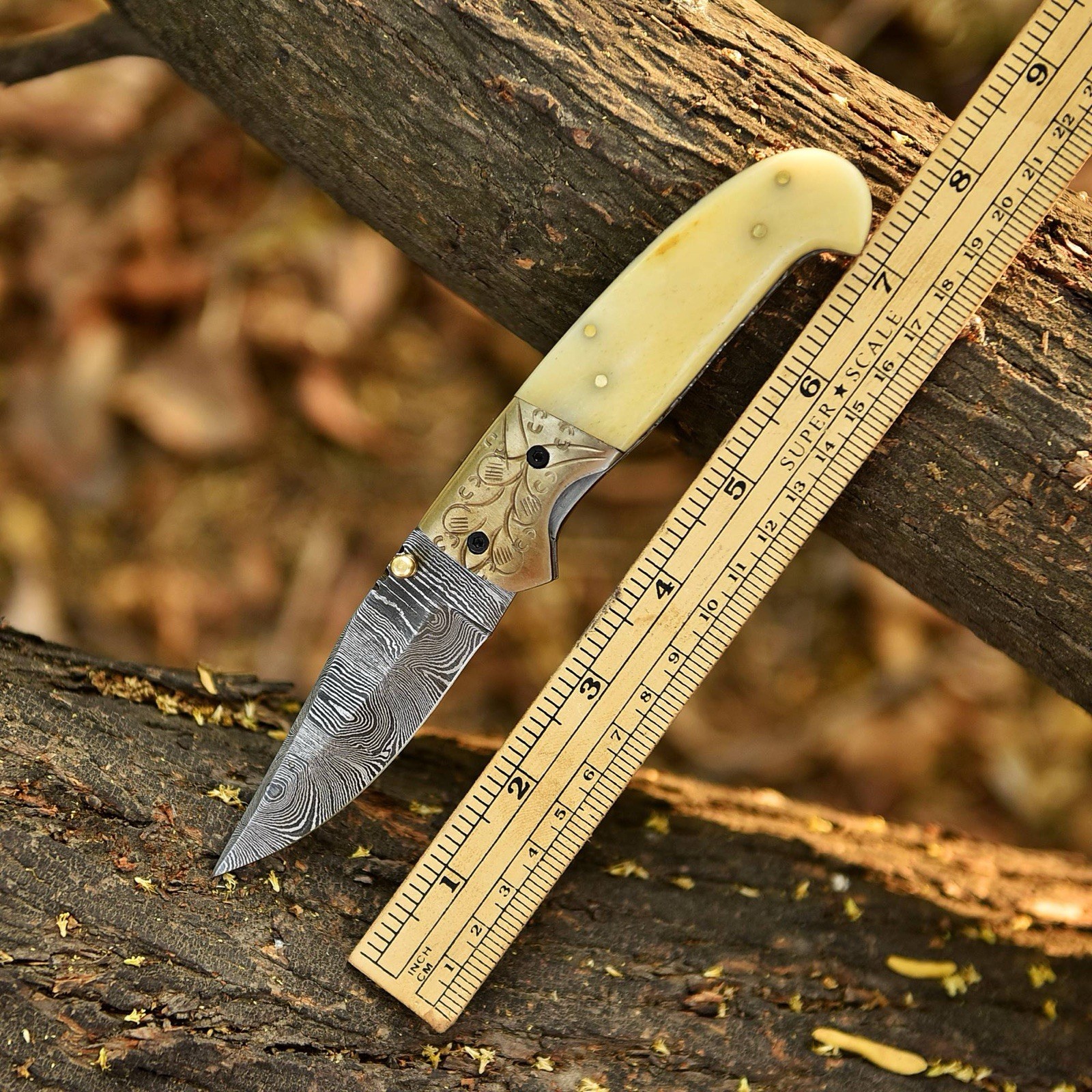 Damascus Forged Camping Folding Blade Pocket knife Camping Tactical Knife EDC