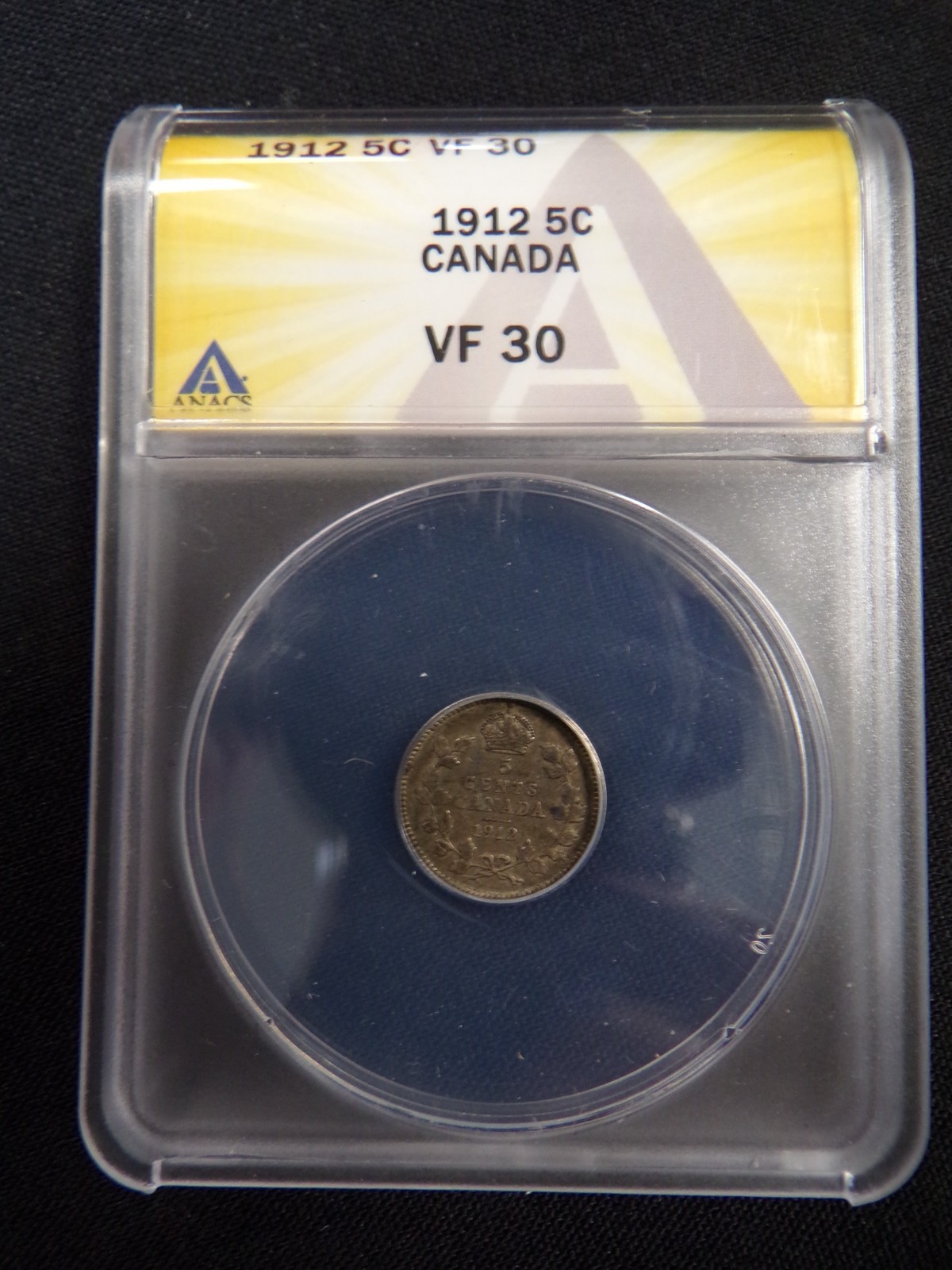 1912 CANADA NICKEL .05¢ KING GEORGE V SILVER COIN ANACS GRADED VF 30