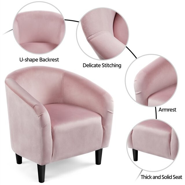 Pink Accent Barrel Chair Rounded Comfortable Velvet Wood leg Living Room Bedroom