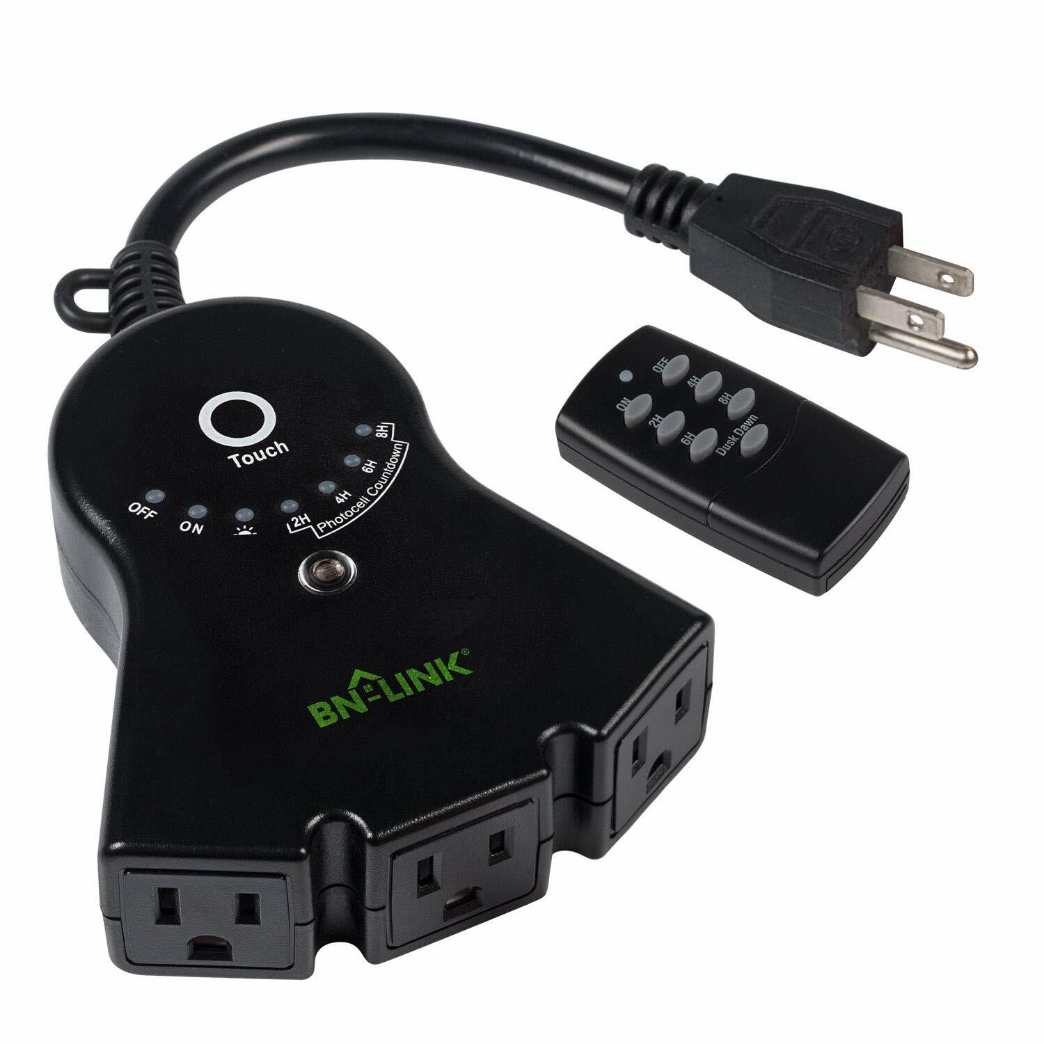 BN-LINK Outdoor Timer With Photocell Light Sensor Remote 2 4 6 8 hour Countdown