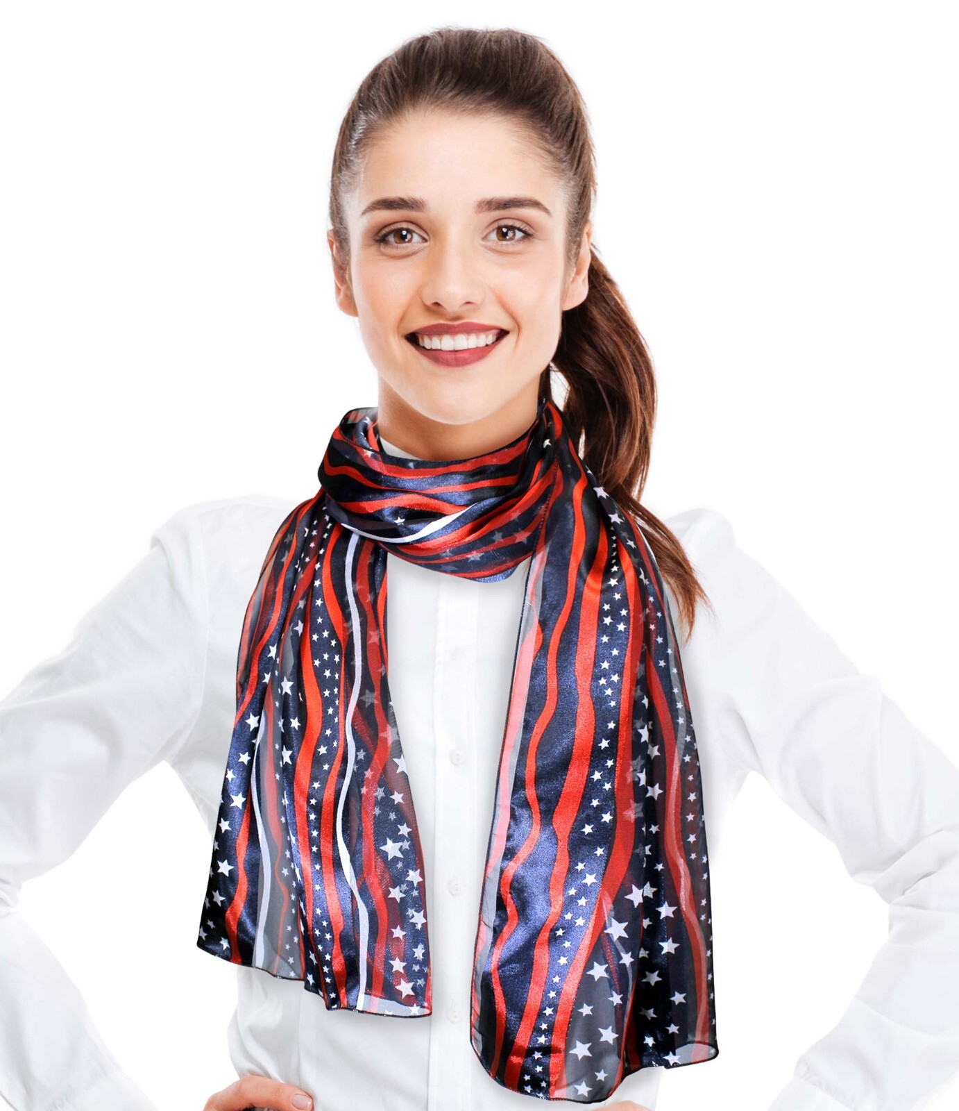 CBC Crown Women Soft & Light Patriotic USA America Flag Novelty Scarf 13" x 60"