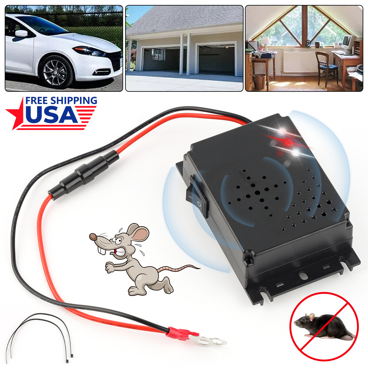 Car Ultrasonic Mouse Repeller for Rat Rodent Deterrent Wire Engine Pest Control