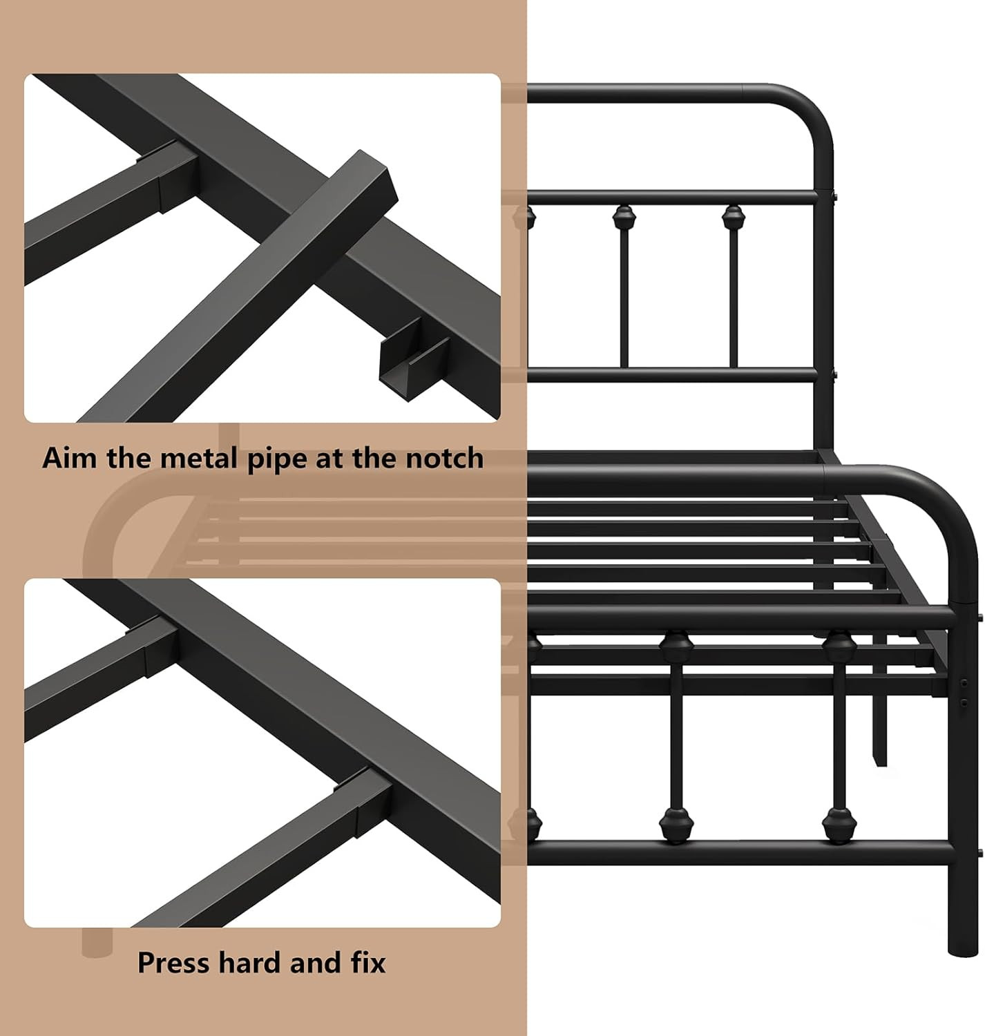 Twin Metal Bed Frame with Headboard, Heavy Duty, No Box Spring Needed, Black