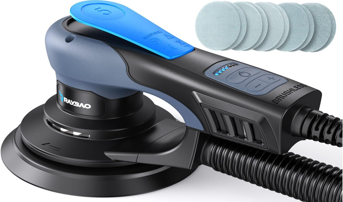 Brushless 350W 6" Random Orbital Sander, 10 Discs, 6 Speed, Low Vibration