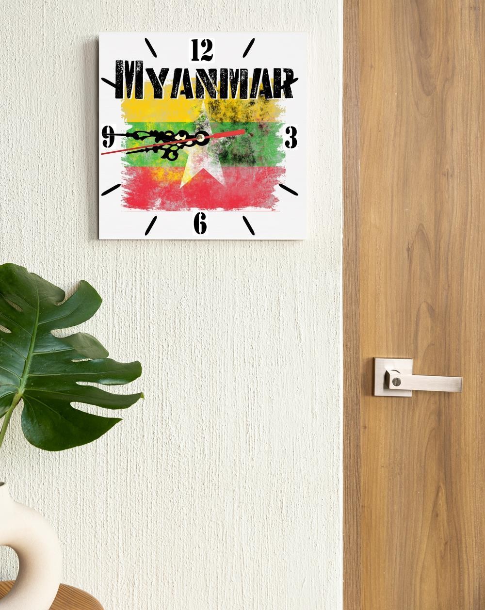 Myanmar Flag Wall clock patriots CERAMIC Tile Watch Support Décor