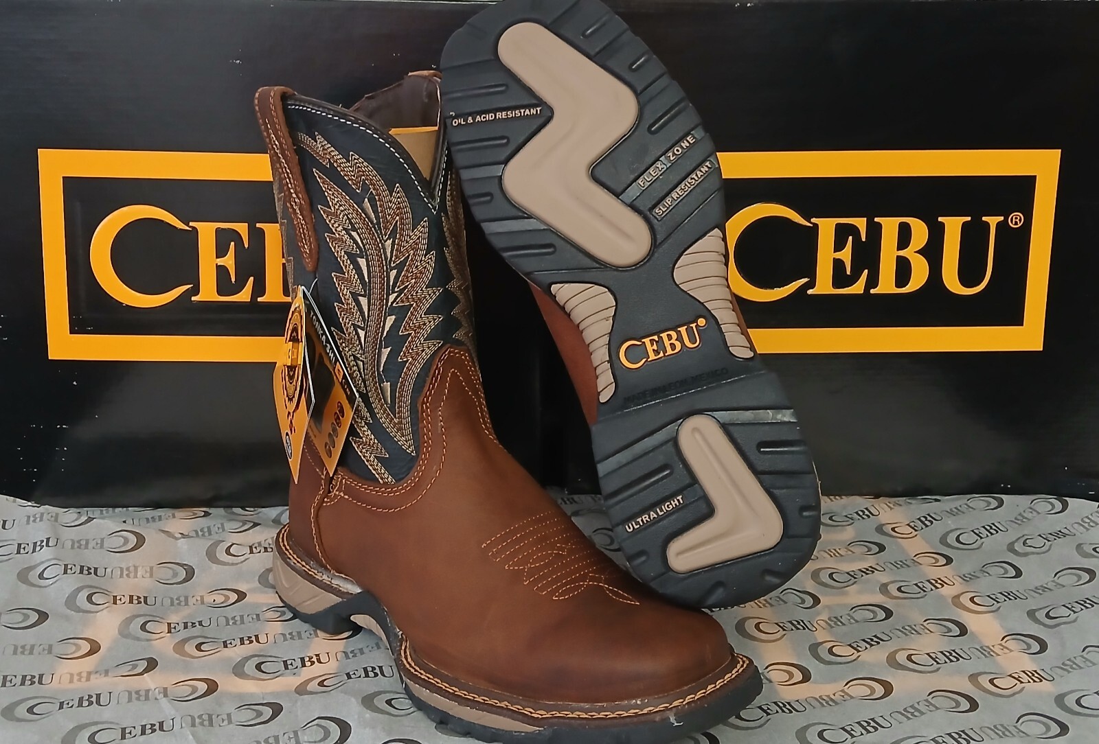 Cebu Tundra Western Mens Leather  No Steel Toe Cowboy Boots Slip Oil Resistant