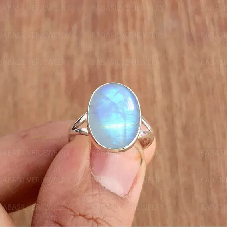 Moonstone 925 Sterling Silver Band& Statement Ring Handmade Ring All size-b-09