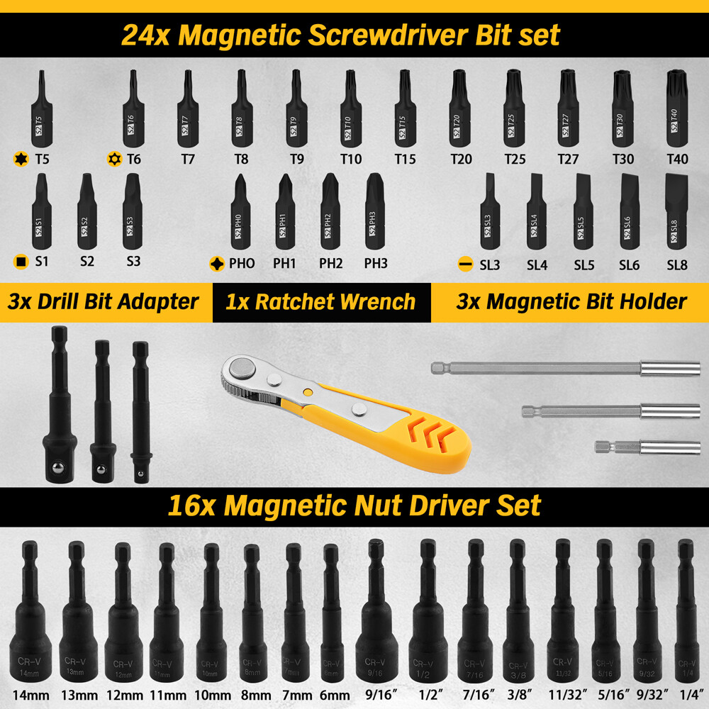 47-Piece Magnetic Nut Driver & Screwdriver Bit Set - Strong Magnetic Nut Drivers