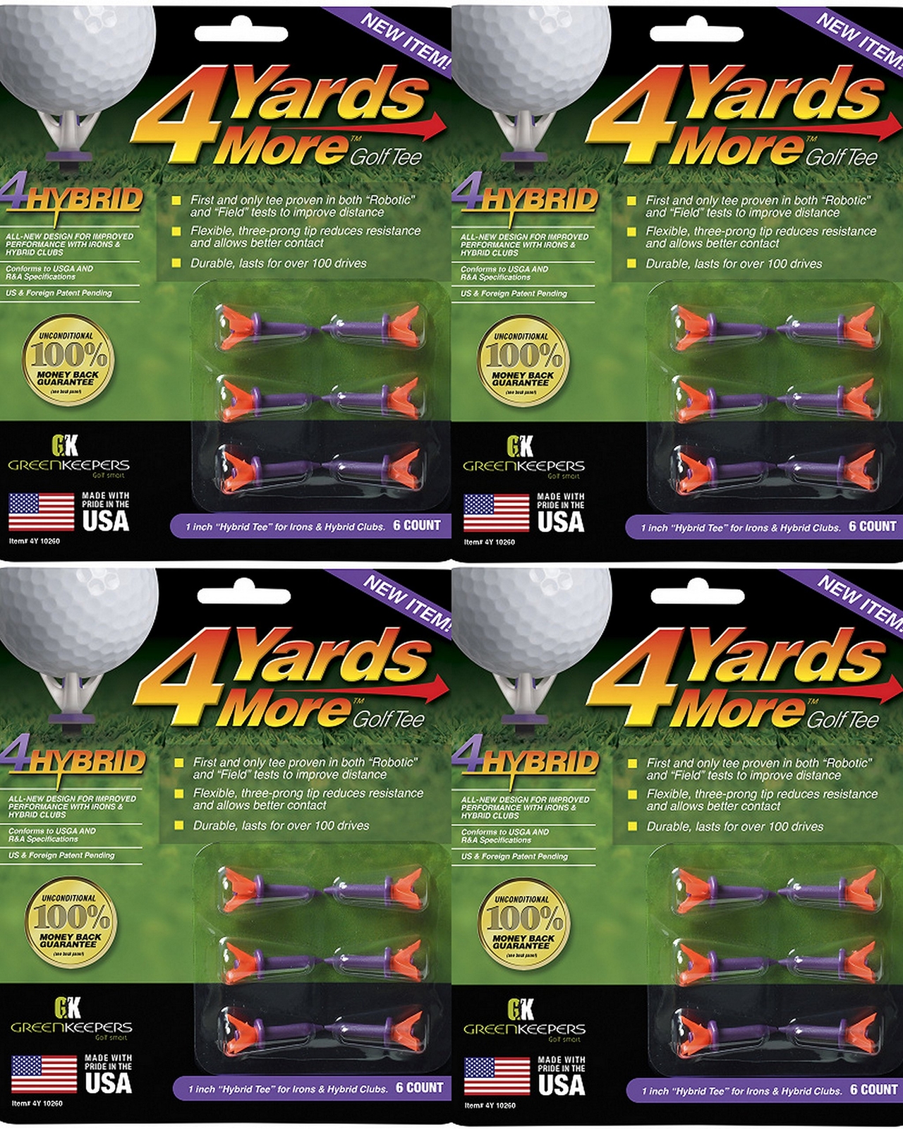 4 Yards More Golf Tees 1" - Purple - 4 Packs of 6 Tees - (11922)
