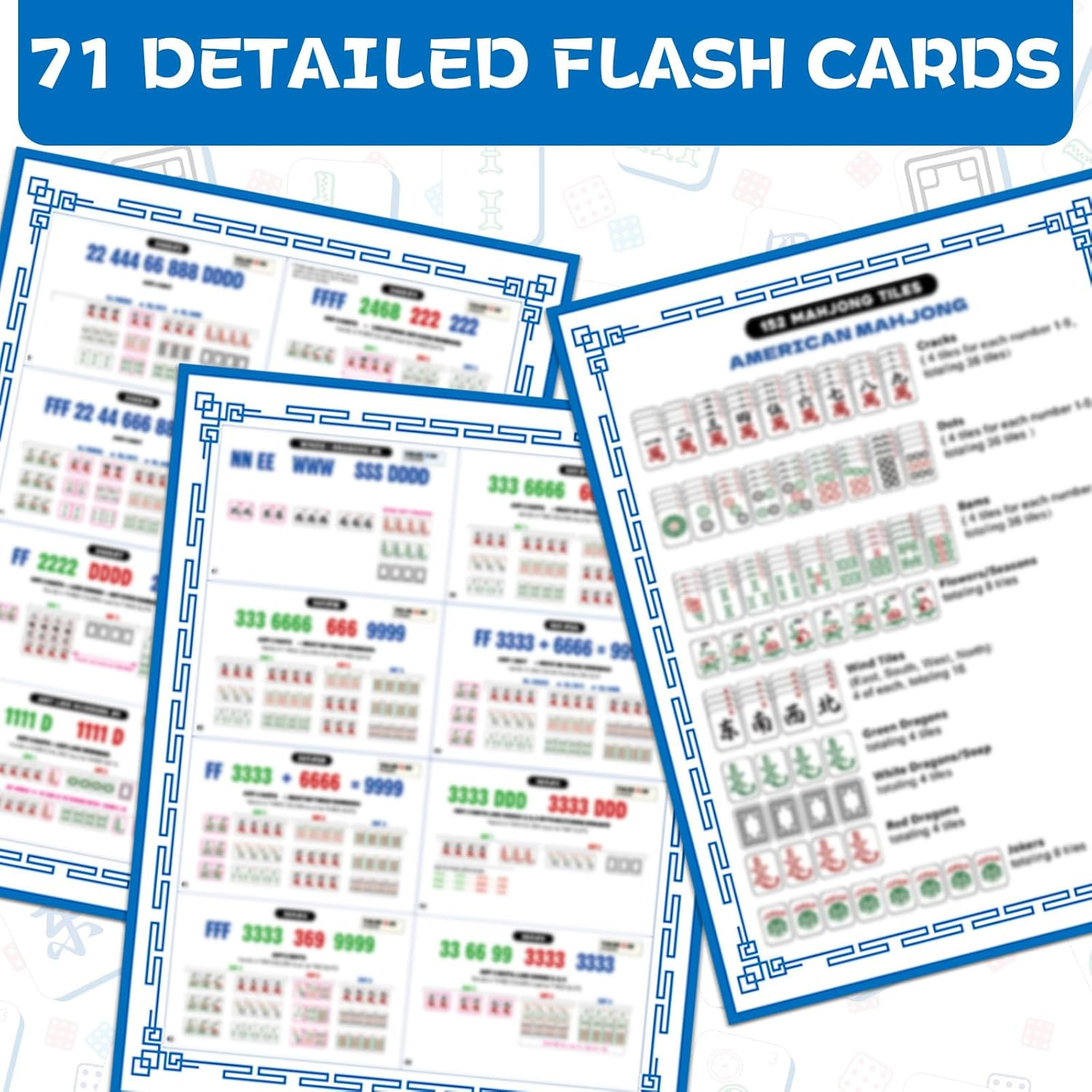71 Pcs Mahjong Rules Quick Guide 11"x8.5" Edition American Mahjong Cheat Shee...