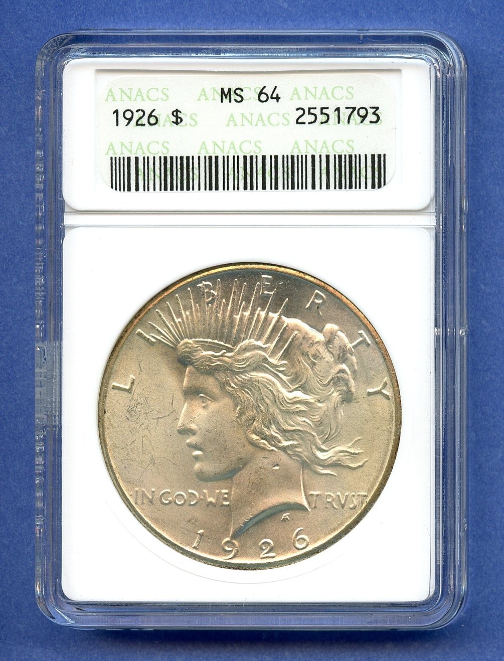 1926 P ANACS MS64 Morgan Dollar $1 US Mint Silver Coin 1926-P MS-64 ANA Soapbox