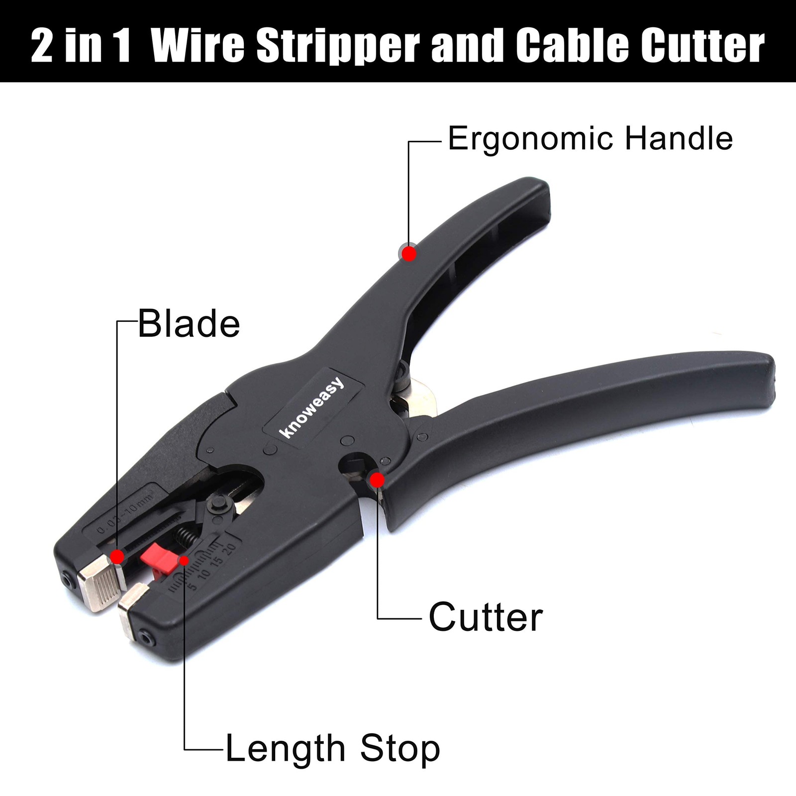 Wire Stripper, knoweasy Stripper Tool with Cutter and 2 in 1 Black